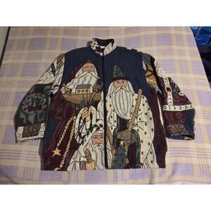 Vtg Maxson Tapestri Woven Tapestry Jacket Santa Christmas OSFA Cotton Sweater